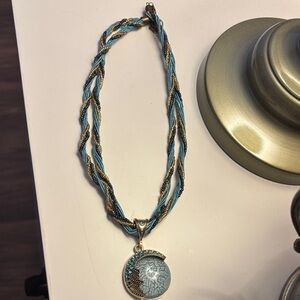 Elegant Braided Necklace with Blue and Gold Accents